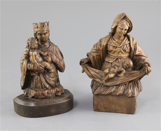 Two North European walnut groups of Madonna and child, probably 16th and 17th century,